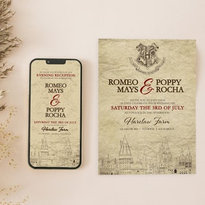 MAGICAL WIZARD Wedding Invitation | Fantasy Invite for Day & Evening | Castle and Crest | Editable Template | Digital Download