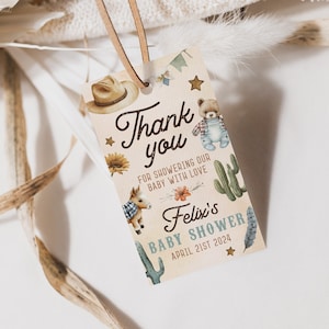 Cowboy Baby Shower Gift Tag Template, Western Theme Baby Shower Favor Tag, Cowboy Thank You Edit, Baby Shower Thank You, Digital Download