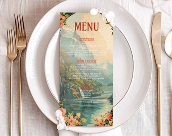Fantasy Wedding Menu Card Template, Mucha Menu Editable Template, Fairytale Nature Wedding Menu, DIY Menu Card, Digital Download