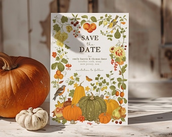 Fall Wedding Invitation Template, Editable Autumn Save the Date Print at Home, Pumpkin Wedding Invitation Printable, Digital Download