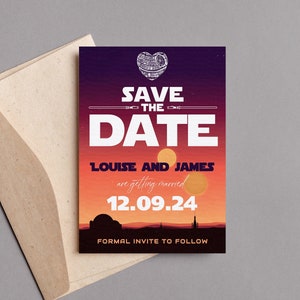 SCI FI Hochzeit Save the Date Vorlage Binär Sonnenuntergang Hochzeitseinladung Editierbare Vorlage Download DIY Hochzeit Druckbare Digitaler Download