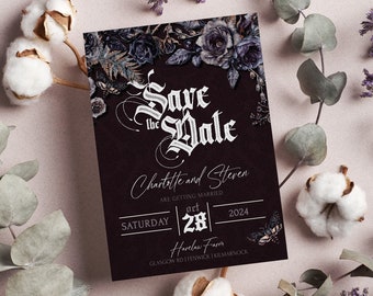 ROMANITC GOTH Save the Date Template Spooky Floral Invitation Halloween Wedding Save the Date Digital Download Easy to Edit Digital Download