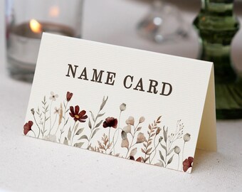 Red Floral Wedding Name Cards Editable Template, Floral Burgundy Wedding Place Card, Tent Fold Printable Name Wedding Card, Digital Download