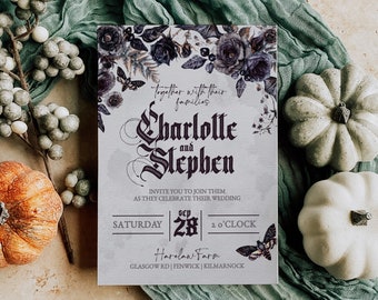 GOTHIC Wedding Invitations Template Halloween Wedding Invite Only Romantic Goth Wedding Spooky Floral Halloween Theme INSTANT Download