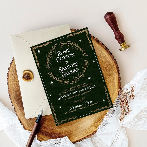 LOTR Wedding Invitation Only Print at Home Wedding Template Modifiable et personnalisable Fantasy Elven Wedding Téléchargement numérique