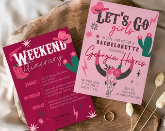 Cowgirl Bachelorette Invitation Template, Lets Go Girls Bachelorette Weekend Itinerary, Country Western Party Invitation, Digital Download