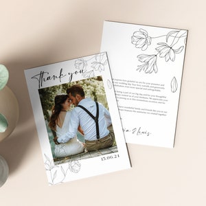 Plantilla de tarjeta de agradecimiento de boda, agradecimiento de boda mínimo, carta editable de agradecimiento sincero, imagen de boda imprimible, descarga digital