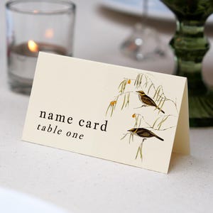 Segnaposto per matrimonio con uccelli vintage, modelli illustrati per biglietti di nozze e compleanni, etichette multiuso per tavoli da pranzo, facili da modificare e scaricare