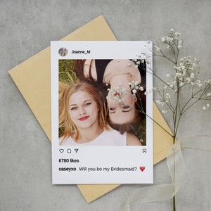 Photo Bridesmaid Proposal Card Template Printable Bridal Gift Picture Custom Instagram Wedding Template Easy to Edit Digital Download