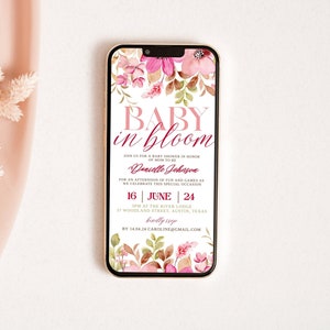 Baby In Bloom Invitation Template Baby Shower Evite Digital iPhone Invitation Baby in Bloom Baby Shower Invitation Digital Download Editable