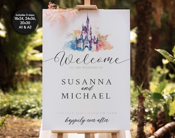 Fairytale Wedding Welcome Sign Template, Editable Script Wedding Sign, Modern Welcome Wedding Template, DIY Welcome Digital Download