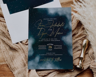 Celestial Wedding Invitation Template, Editable Night Sky Wedding Invitation, Romantic Fantasy Wedding Invite, Digital Download, Templett