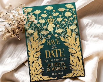 Art Nouveau Wedding Save the Date, Floral Fantasy Wedding Invite Template, Editable Elven Wedding, Unique Vintage Wedding, Digital Download