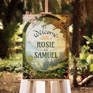 Mucha Wedding Welcome Sign Template, Edytowalny Fantasy Wedding Sign, Wydrukowany Geek Welcome Wedding Template, Powitanie DIY, Pobieranie cyfrowe