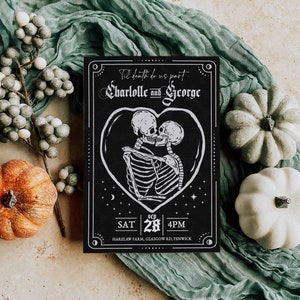 Tarot-Karte Hochzeitseinladung Vorlage, Goth Halloween einladen, Bis zum Tod Hochzeit bearbeitbare Vorlage, gruselige Hochzeit, digitaler Download