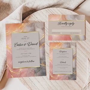 Blush Wedding Invite Template Set Pink Marble Wedding Invitation Editable Gold Printable Luxury Template Wedding DIY RSVP Digital Download