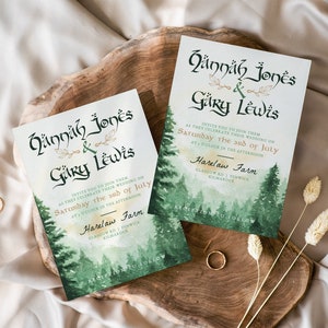 Geek Wedding Invitation Template, Nerdy Wedding Invite, Nature Wedding Template, Cottagecore Fantasy Wedding, Digital Download