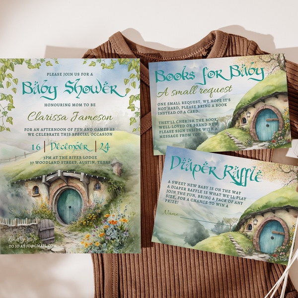 The Hobbit Baby Shower Invitation Template, LOTR Invitation Printable, Nerdy Book Request Card, Diaper Raffle Template, Digital Download