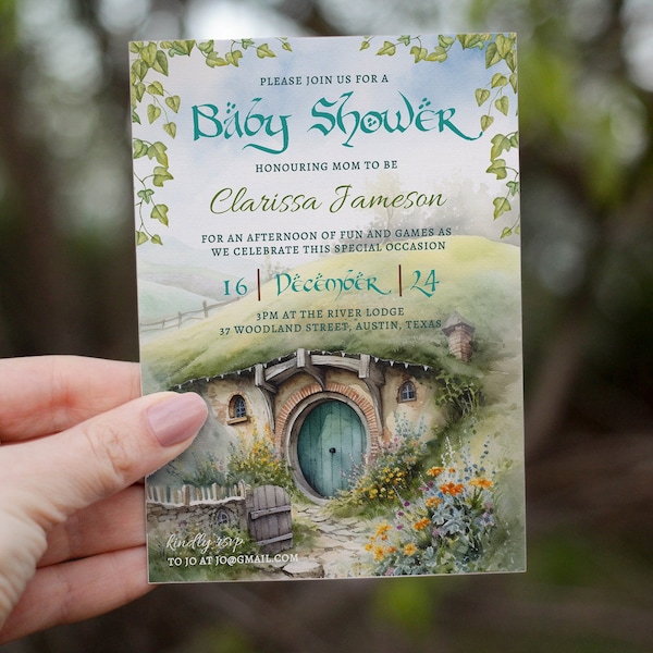 Modèle d'Invitation pour baby shower LOTR, l'Invitation Hobbit imprimable, modèle ringard de baby shower, Invitation Cottagecore, téléchargement numérique