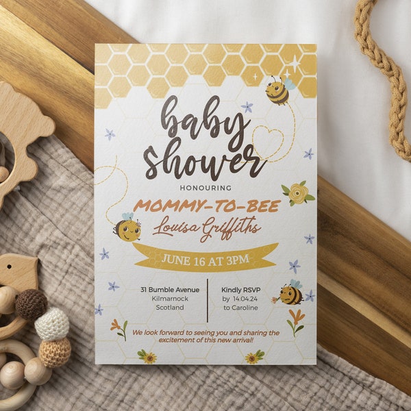 MOMMY TO BEE Baby Shower Einladung Vorlage Niedliche Bienen Honigwabe Baby Shower Invite Editierbare Vorlage Digitaler Digitaler Download Templett