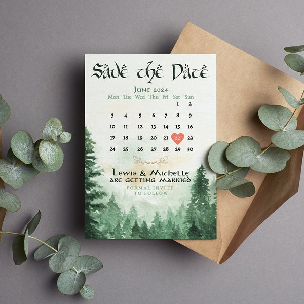 LOTR Wedding Save the Date Template Forest Nature Wedding Invitation Editable Template Elven Tolkien Wedding Digital Download