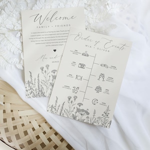 Modèle de chronologie de bienvenue mariage Remarque sur la pochette de bienvenue imprimable Chronologie du mariage ordre des événements Itinéraire de mariage en téléchargement numérique modifiable