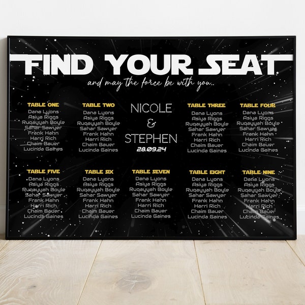 Sci Fi Wedding Seating Chart Template Ringer Wedding Table Plan Imprimable Wedding Geek Seating Plan Facile à modifier Téléchargement instantané