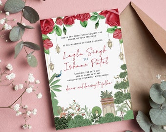 Floral Indian Wedding Invitation Template Mughal Wedding Invite Editable Template Traditional Hindu Wedding Editable Digital Download