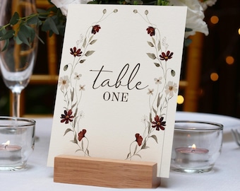 Burgundy Floral Wedding Table Cards: Printable Table Numbers (Digital Download)