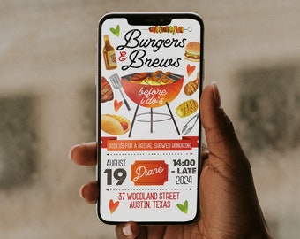 BBQ Bridal Shower Invitation Template, Summer Bridal Shower Evite, Burgers and Brews Invite, BBQ Invitation, Digital Download