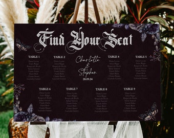 Halloween Wedding Seating Chart Template, Editable Goth Wedding Table Plan, Romantic Goth Sign Printable, Spooky Wedding, Digital Download