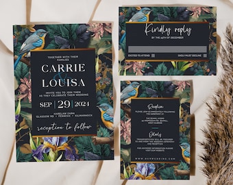 Vintage Birds Wedding Invitation Template Editable Floral Wedding Invite Printable Romantic Wedding Invitation Digital Download