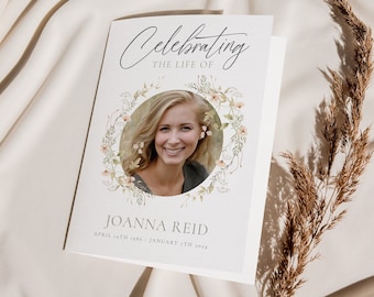 Funeral Program Template Printable Funeral Order of Service Wildflower Modern Funeral Cards Folded Program Easy to Edit Digital Download