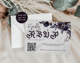 QR Code Response Card Gothic Digital RSVP Template Halloween Wedding Reply Card Goth Romantic RSVP Online Easy to Edit Digital Download