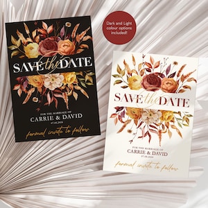 Wedding Save the Date Autumnal Floral Wedding Modern Boho Wedding Invitation Fall Wedding Save the Date Template Digital Download
