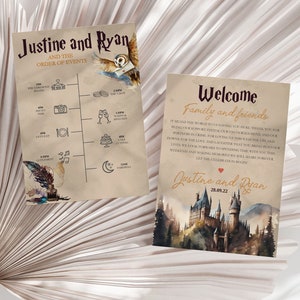 MAGICAL Wizard Wedding Day Timeline Template Fantasy Welcome Bag Note & TImeline Printable Order of Events Digital Download