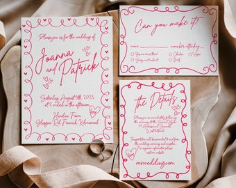 Illustrated Wedding Invitation Template, Hand Drawn Scribble Wedding Invite, Handwritten Wedding Invitation RSVP Printable Unique Invitation