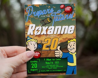 Modelo de convite Fallout, modelo de convite de aniversário nerd, modelo editável de convite de aniversário de videogame, download digital