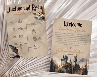 MAGICAL Wizard Wedding Day Timeline Template Fantasy Welcome Bag Note & TImeline Printable Order of Events Digital Download