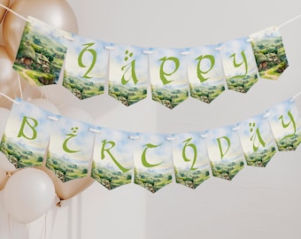 Hobbit Birthday Banner Editable, Geeky Happy Birthday Banner Template, DIY Nerdy Party Banner, Fantasy Birthday Banner, Digital Download