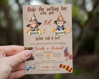 Magical Wizard Gender Reveal Invitation Template, Witch or Wizard Gender Reveal Editable Invite, Cute Geeky Printable, Digital Download