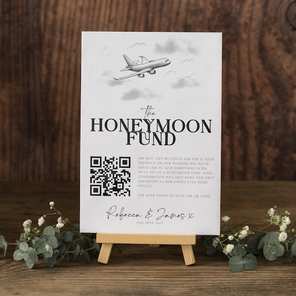 QR Code Honeymoon Fund Card Venmo Honeymoon Wish Wedding Gift Hand Drawn Minimal Wedding Holiday Template Wedding Cash Gift Digital Download