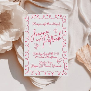 Hand Drawn Wedding Invitation Template, Printable Quirky Wedding Invite Template, Editable Fun Wedding Template, Digital Download