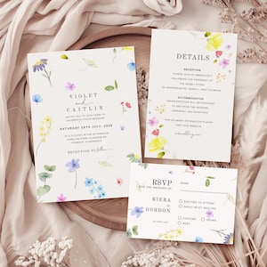 Elegant Floral Wedding Invitation Set, Simple Wedding Invite, Wildflower Wedding Template, Floral Minimal Wedding, Digital Download