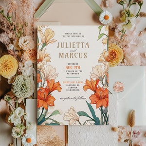 Vintage Floral Wedding Invitation Set RSVP Details, Art Nouveau Wedding Invite Template, Mucha Invite Art Deco Theme, Digital Download