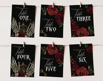 Halloween Wedding Table Numbers Editable Template Gothic Wedding Decor Table Sign Printable Custom Table Cards Digital Download Templett