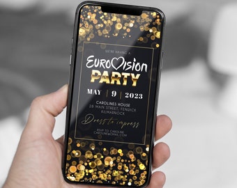 EuroVision Party Invitation Template Digital Eurovision Song Contest Invitation Evite Black Gold Editable Party Template Digital Download