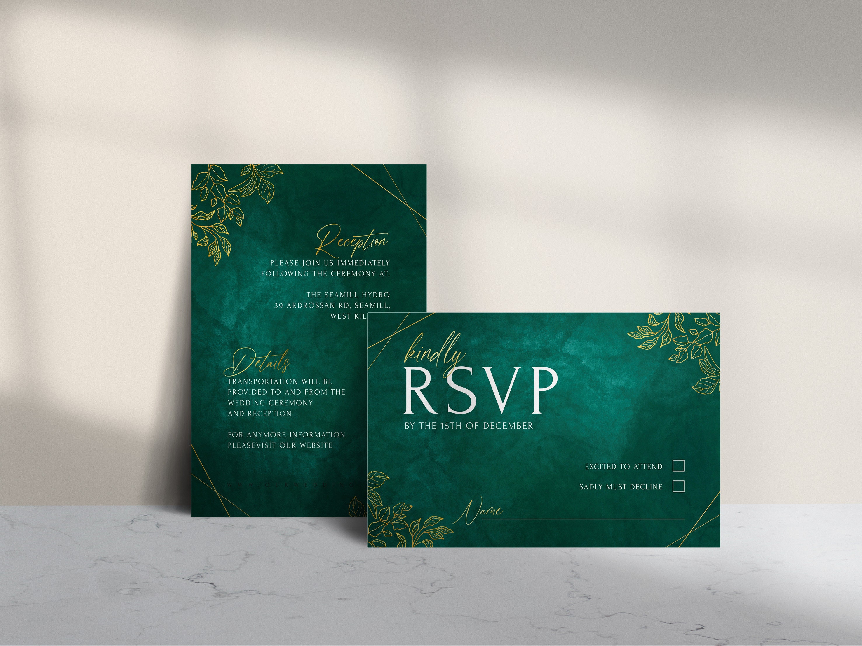 Emerald Green Wedding Invitation Template Gold and Green Wedding ...