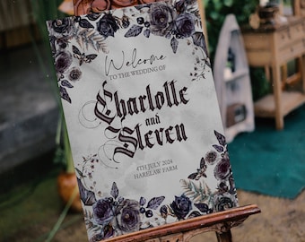 GOTHIC HALLOWEEN Welcome Sign Template | Vintage Floral Wedding | Printable Welcome Wedding Sign | Easy to Edit | Digital Download
