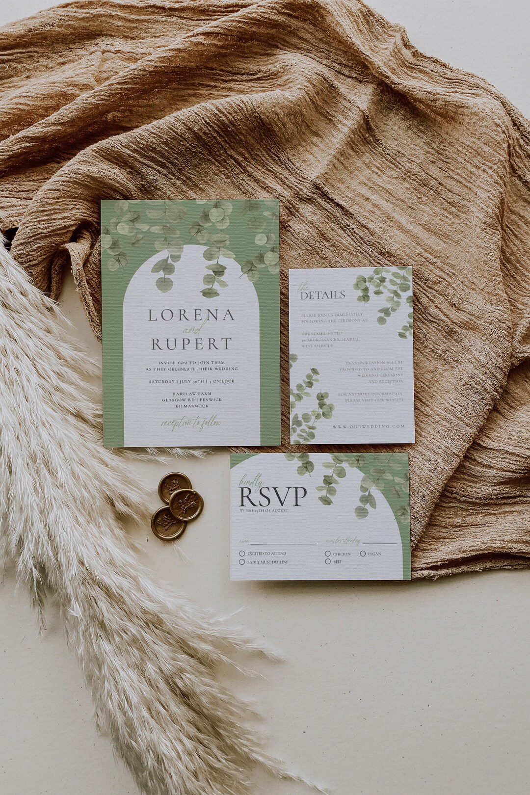 Sage Green Wedding Invitation Template, Eucalyptus Bundle Wedding Suite ...